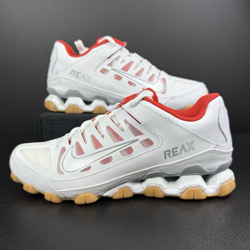 Nike Reax 8 Mens Size 7 Training Shoes Sneakers White Wolf Grey Chile Red NWOB